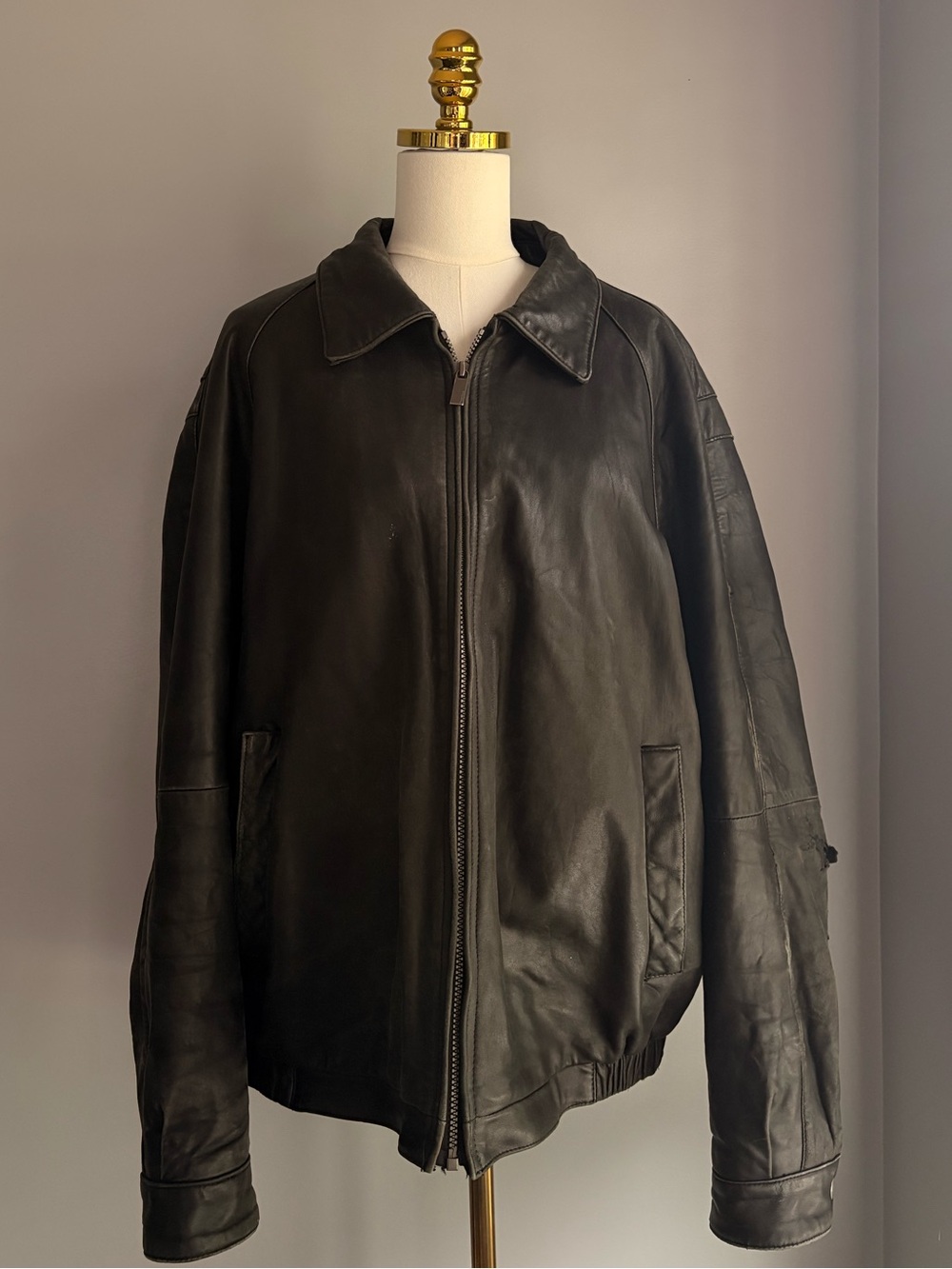 Perry Ellis Portfolio Men's Lambskin Black Leather Zip Jacket